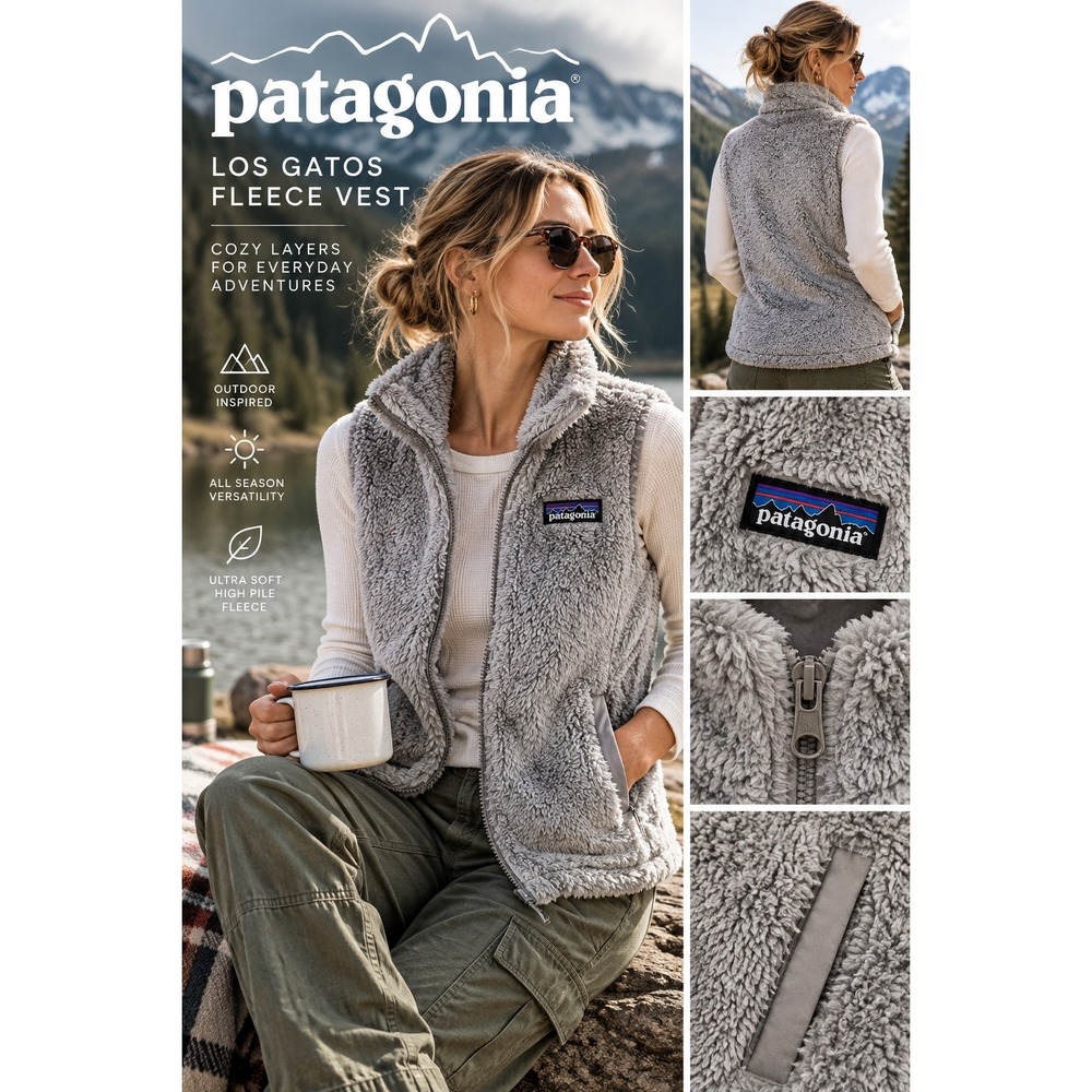 Patagonia Los Gatos Fleece Vest Women M Gray High Pile Sherpa Full Zip 2018